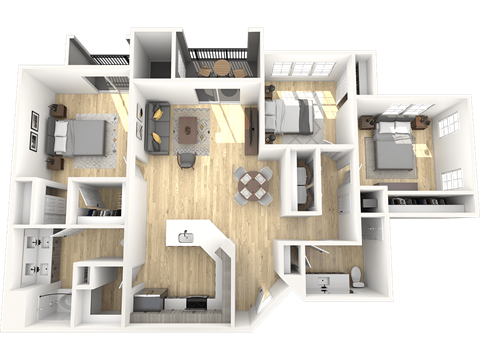 The Laurel C1 Three Bedroom Two Bathroom Floor Plan